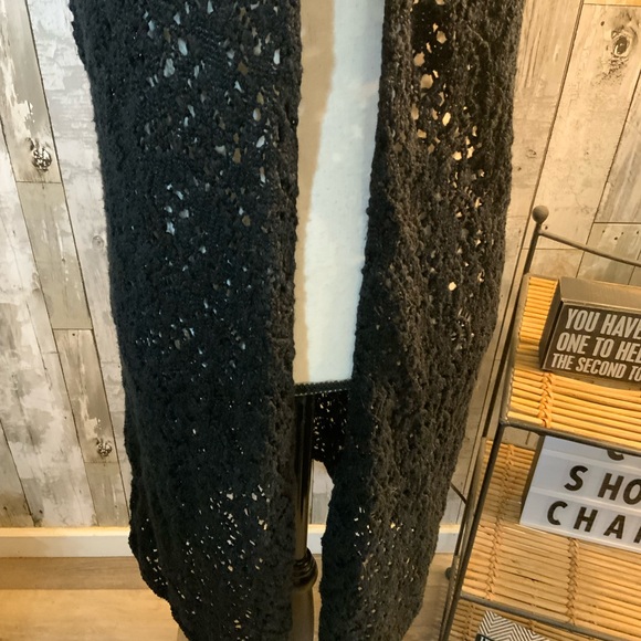 Coldwater Creek Black Crochet Open-Front Cardigan. Size L - Picture 3 of 5